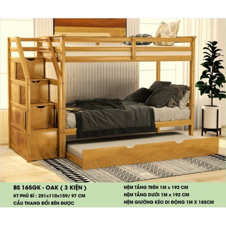 B165 Oak : Giường 2 Tầng Liên Hợp + Hộc Kéo